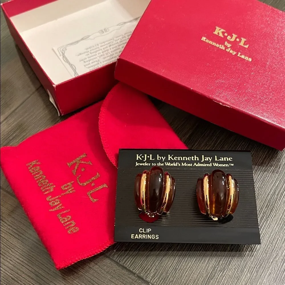 Kenneth Jay Lane Gold-tone and Tortoise Acrylic Clip Earrings